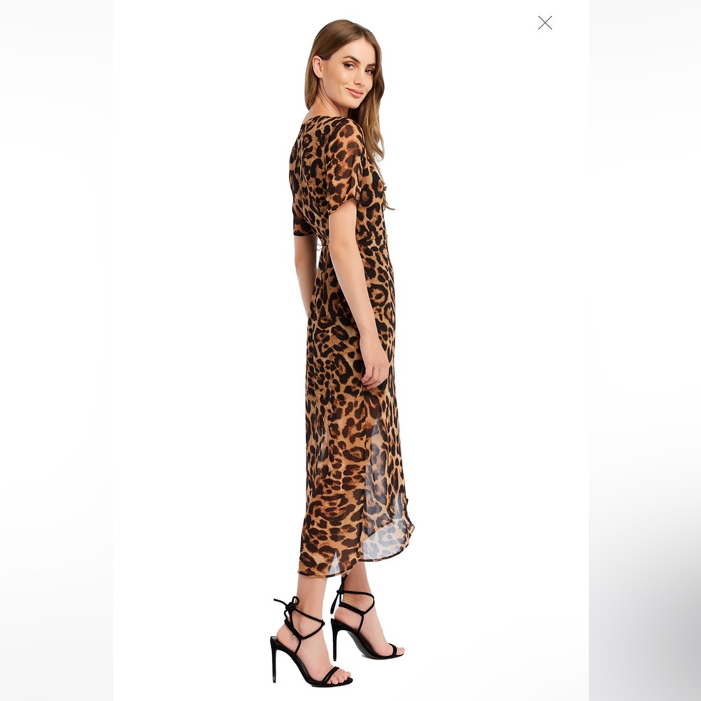 Bardot Brown Leopard Midi Wrap Dress - 4/XS - Picture 3 of 15